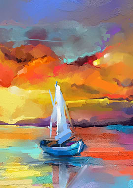 Sailboat at Sunset Painting