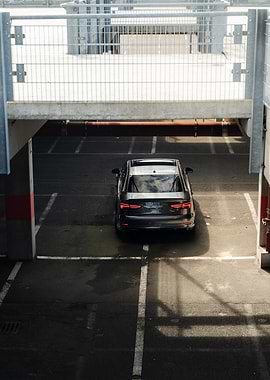 Audi RS3 parked in parking garage
