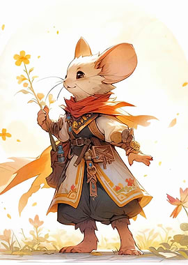 Anthropomorphic Mouse Warrior with Flower
