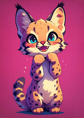 Cute Cartoon Serval Kitten