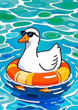 Duck with Sunglasses in Pool Float