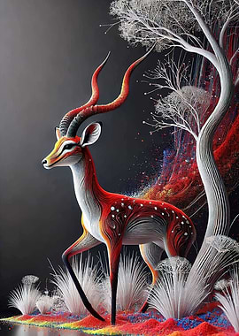 Abstract Antelope in a Fantasy Landscape