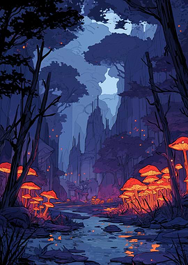 Enchanted Forest with Glowing Mushrooms