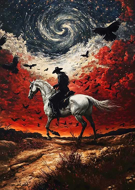 Cowboy, Horse, Galaxy, and Ravens