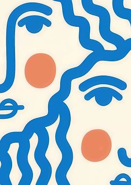 Abstract Face Art with Blue Lines