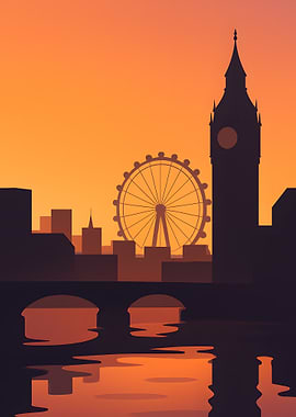 London Skyline Silhouette at Sunset