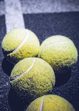 Tennis Balls on Court Close-Up