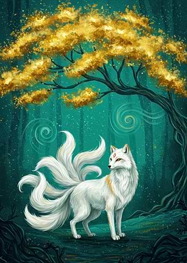 Nine-tailed Fox in Enchanted Forest