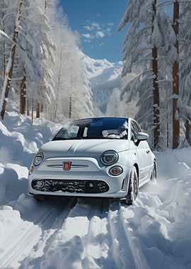 Fiat 500 in Snowy road