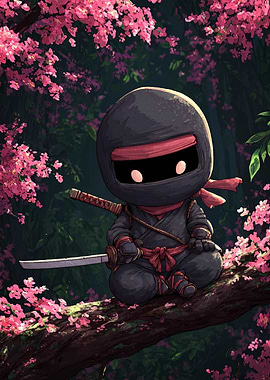 Chibi Ninja in Cherry Blossom Tree