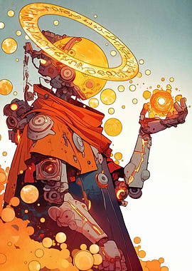 Robotic Figure with Halo and Orb