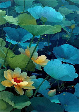 Blue Lotus Pond Digital Art