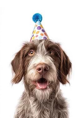 Spinone Italiano Dog with Party Hat
