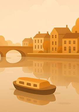 Monochromatic Canal Scene with Boat