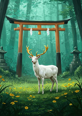 White Deer at Torii Gate