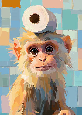 Monkey with Toilet Paper on Head