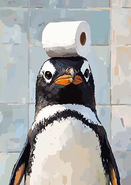 Penguin with Toilet Paper on Head
