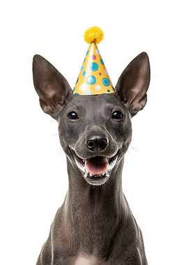 Xoloitzcuintli Dog with Birthday Hat Portrait
