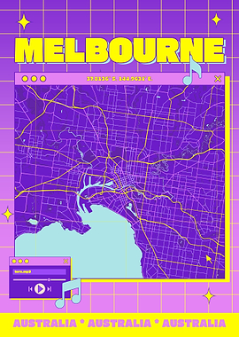 Melbourne Australia Map Retro Aesthetic