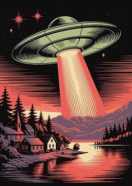 UFO over Lakeside Village Illustration
