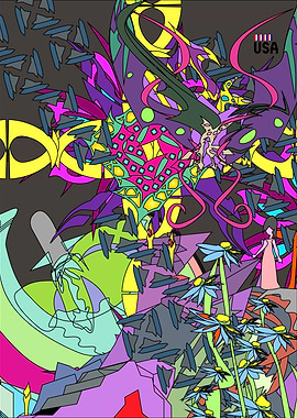 Abstract Space Launch with Figure and USA