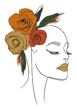 Woman Portrait with Floral Hairpiece Minimalist Illustration