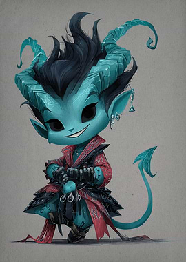 Cute Blue Devil Cartoon Character