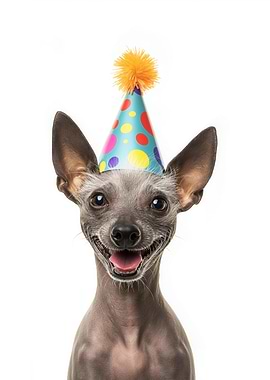 American Hairless Terrier Dog with Party Hat