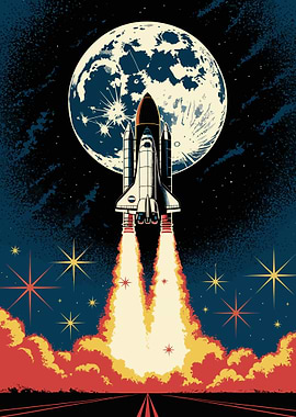 Space Shuttle Launching to the Moon