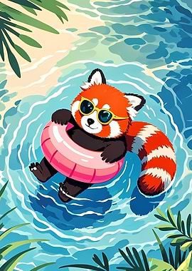 Red Panda Relaxing in Water
