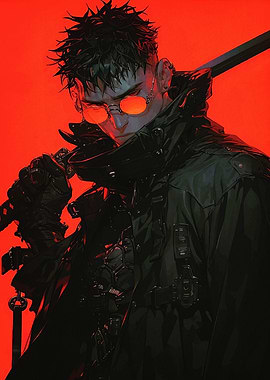 Cyberpunk Warrior with Sword and Glasses