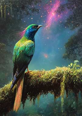 Exotic Bird Under Starry Sky