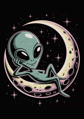Alien Resting on Moon Illustration