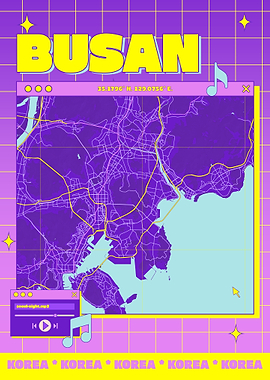 Busan Map Retro Aesthetic Poster