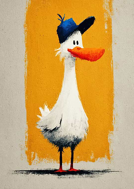 Cartoon Duck with Hat Illustration