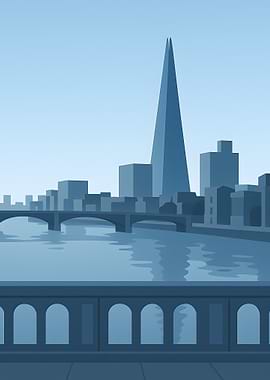 London Skyline Minimalist Blue Illustration