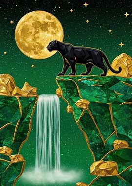 Black Panther and Golden Waterfall