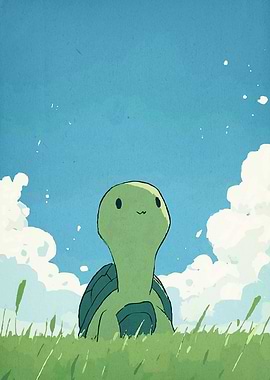 Cute Turtle Grassy Field