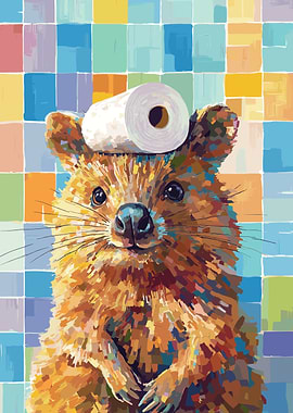 Quokka with Toilet Paper Hat Painting