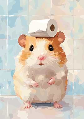 Hamster with Toilet Paper on Head