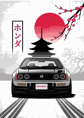 Honda car with Japanese background