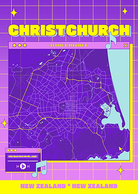 Christchurch New Zealand Map Retro Style