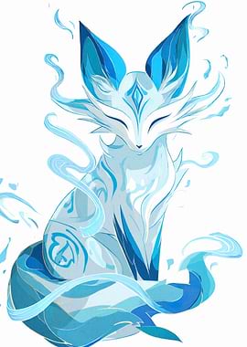Elegant Blue and White Fox Illustration