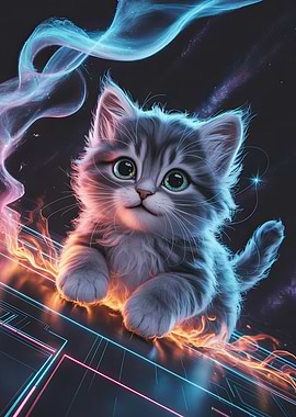 Cyberpunk Kitten with Neon Glow