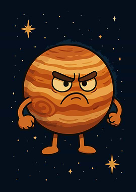 Cartoon Angry Jupiter Planet Character