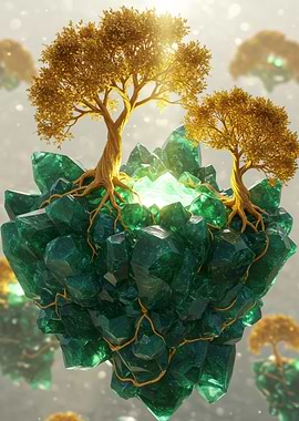 Crystal Island with Golden Trees