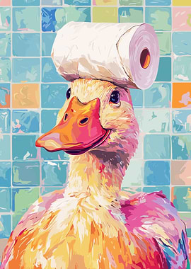 Duck with Toilet Paper Hat