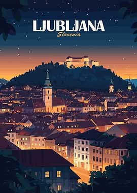 Ljubljana Slovenia Cityscape at Night