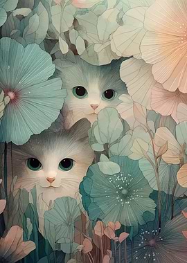 Cats in a Floral Garden