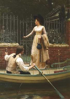 Romantic Era Boating Scene Painting 'The Elopement'